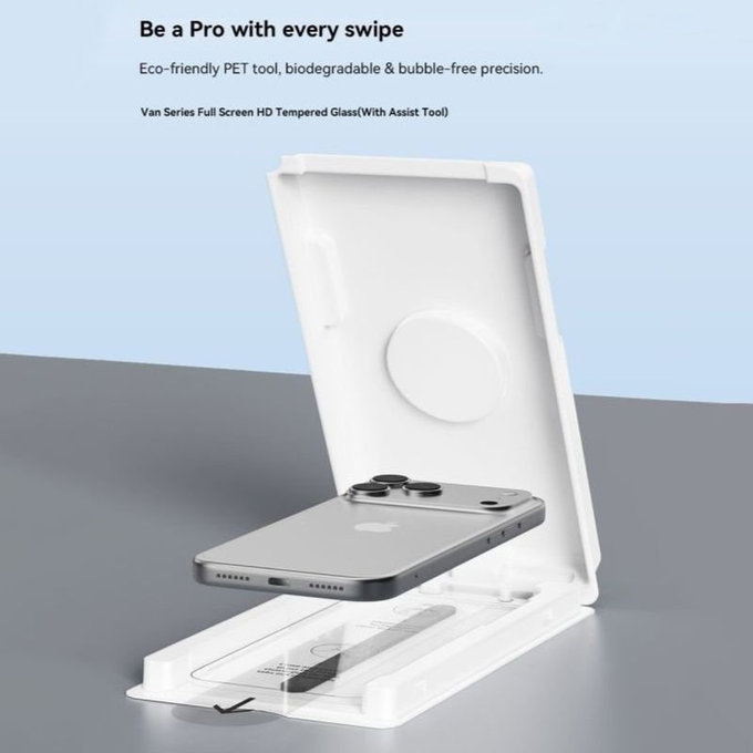 FullCover edzett üveg applikátorral iPhone 17 Pro, Devia