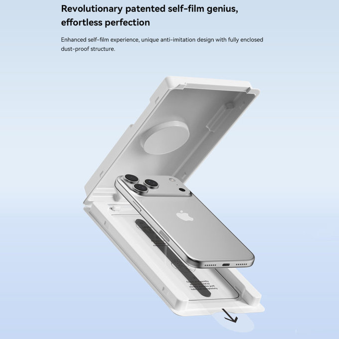 FullCover edzett üveg applikátorral iPhone 17 Pro Max, Devia