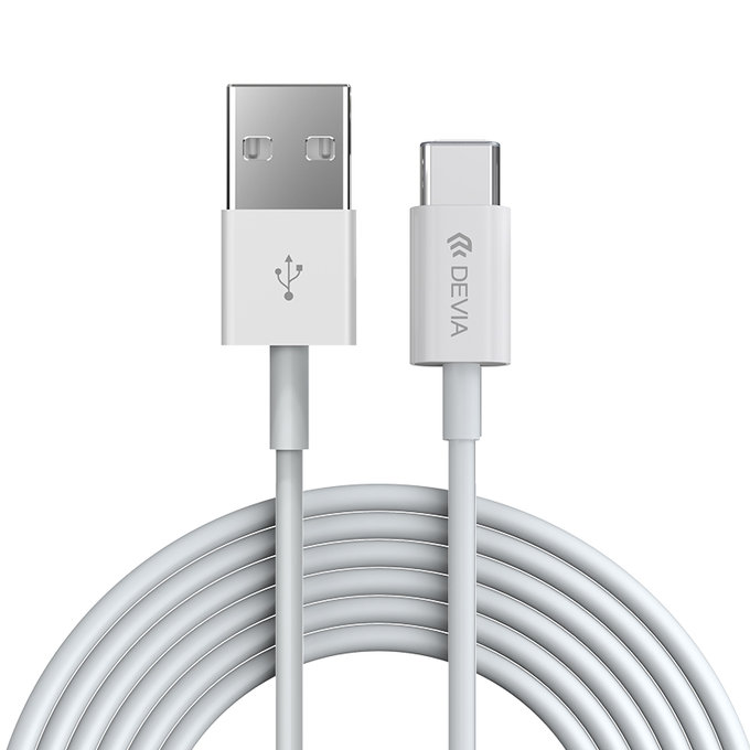 USB / USB-C kábel Smart, 2.1A, 1m, fehér, Devia