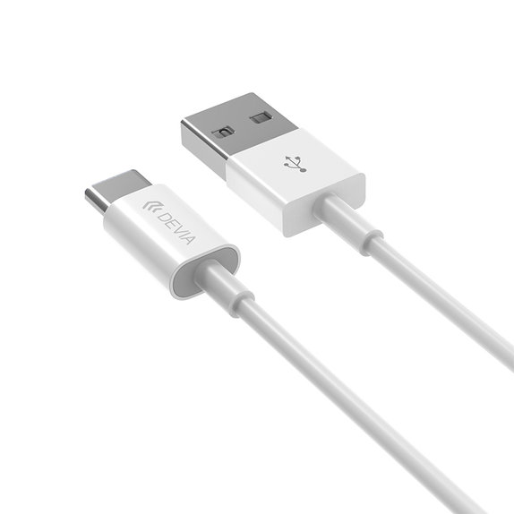 USB / USB-C kábel Smart, 2.1A, 1m, fehér, Devia