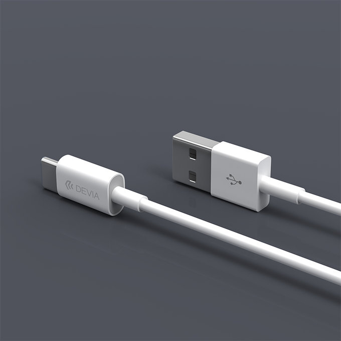 USB / USB-C kábel Smart, 2.1A, 1m, fehér, Devia