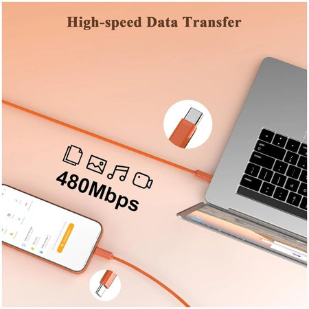 USB-C / USB-C kábel - gyorstöltés, PD 60W, 2 m, narancssárga