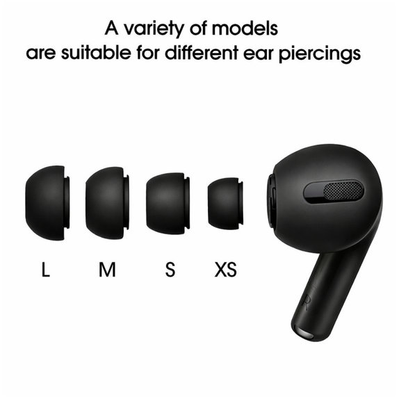 Szilikon fülpárna csere, Apple AirPods Pro és Pro 2, készlet (L, M, S, XS), fekete