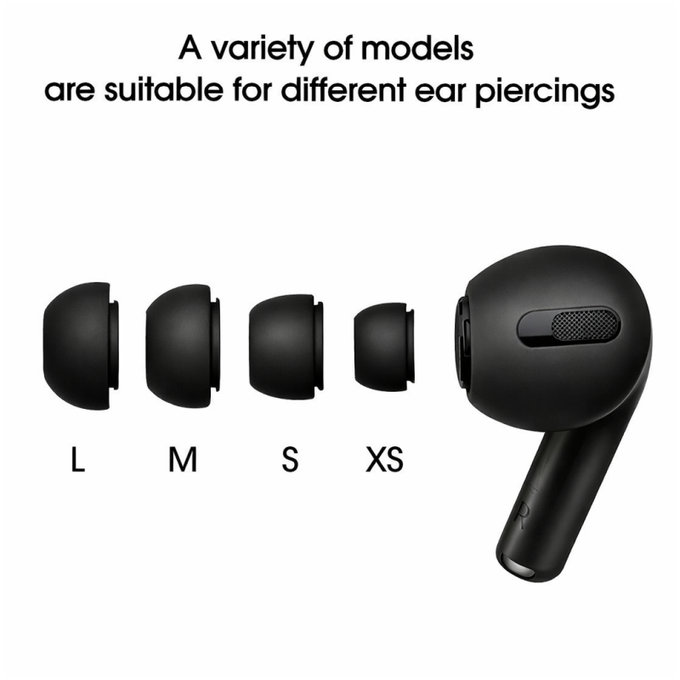 Szilikon fülpárna csere, Apple AirPods Pro és Pro 2, készlet (L, M, S, XS), fekete