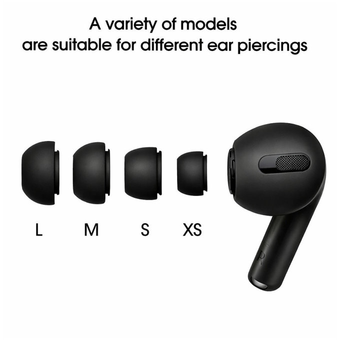 Szilikon fülpárna csere, Apple AirPods Pro és Pro 2, készlet (L, M, S, XS), fekete