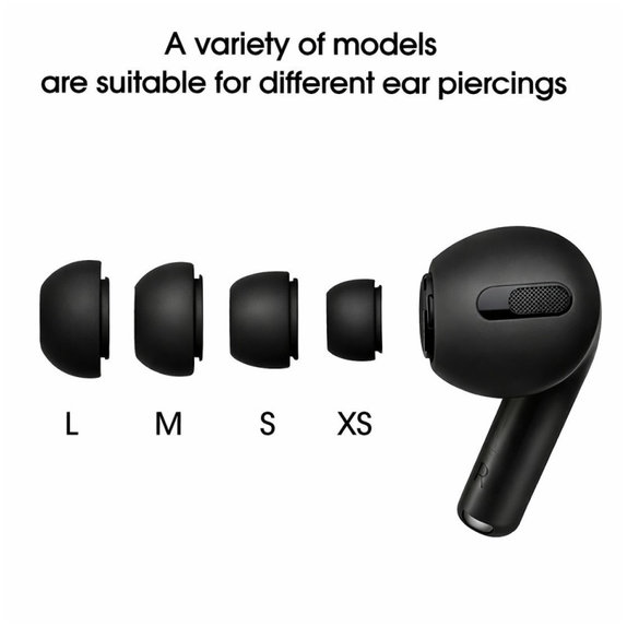 Szilikon fülpárna csere, Apple AirPods Pro és Pro 2, készlet (L, M, S, XS), fekete