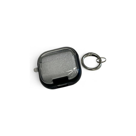 Szilikon tok, AirPods 4, fekete, telefontartóval és karabinerrel