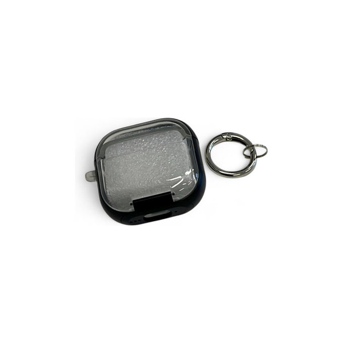 Szilikon tok, AirPods 4, fekete, telefontartóval és karabinerrel