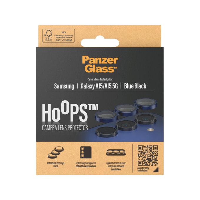 Hoops Kameralencse-védő Samsung A15/A15 5G készülékhez, Kék/Fekete, PanzerGlass