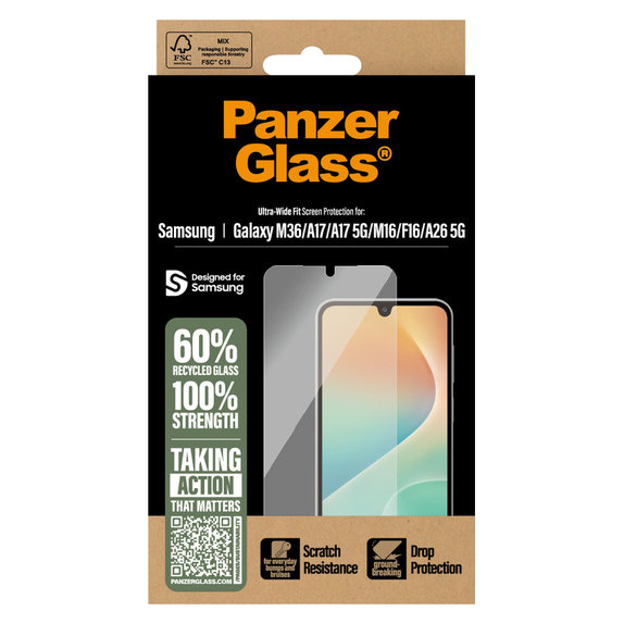 Edzett üveg UWF Samsung Galaxy M15 5G/F15 5G/A26 5G/A16/A16 5G készülékhez, Fekete, PanzerGlass