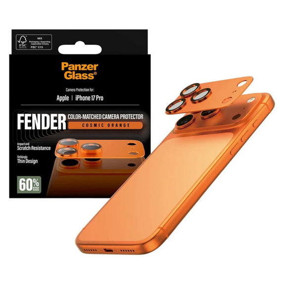Objektívlencse védő Fender iPhone 17 Pro, Narancssárga, PanzerGlass