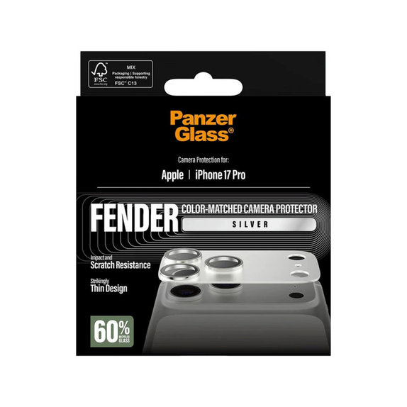 Objektívlencse védő Fender iPhone 17 Pro, Ezüst, PanzerGlass