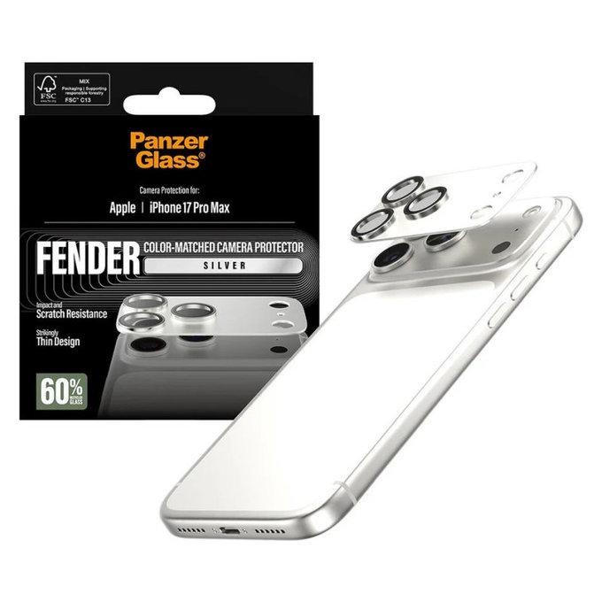 Objektívlencse védő Fender iPhone 17 Pro Max, Ezüst, PanzerGlass
