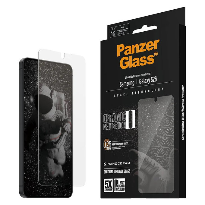 Edzett üveg UWF Ceramic applikátorral Samsung Galaxy S26 készülékhez, Átlátszó, PanzerGlass