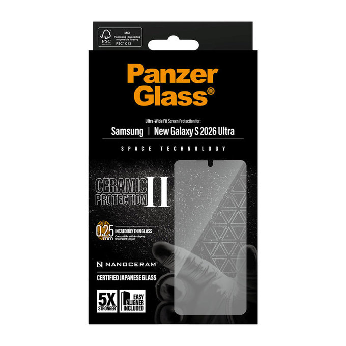 UWF Ceramic II edzett üveg Fastfit applikátorral Samsung S26 Ultra készülékhez, Átlátszó, PanzerGlass
