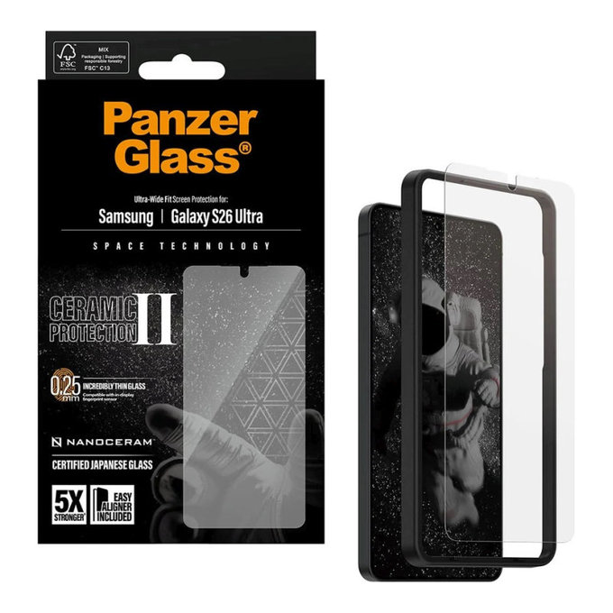 UWF Ceramic II edzett üveg Fastfit applikátorral Samsung S26 Ultra készülékhez, Átlátszó, PanzerGlass