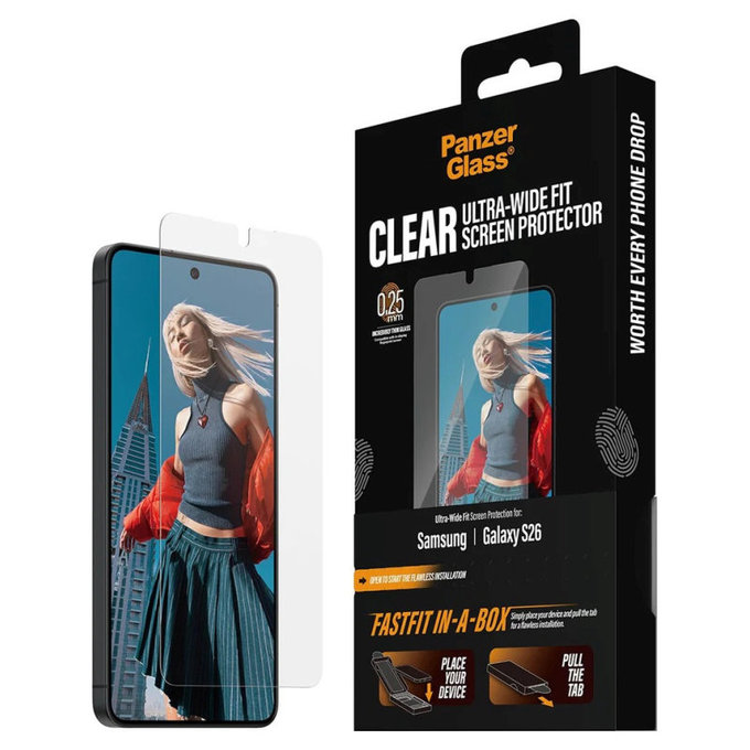 UWF edzett üveg FASTFIT In-A-Box applikátorral Samsung S26 készülékhez, Átlátszó, PanzerGlass