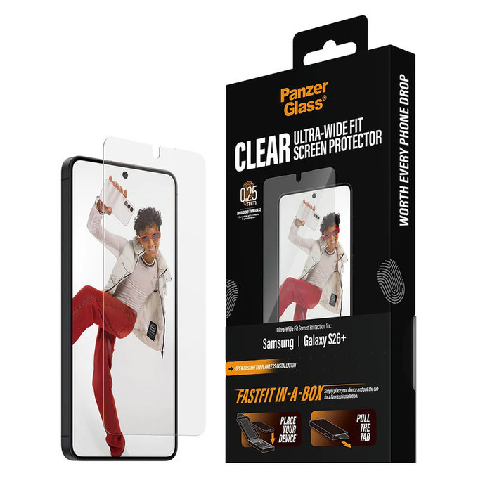 Edzett üveg UWF FASTFIT In-A-Box rendszerrel Samsung Galaxy S26+ készülékhez, Átlátszó, PanzerGlass