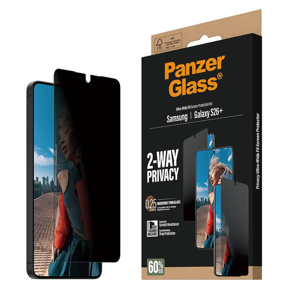 Edzett üveg UWF 2-Way Privacy applikátorral Samsung Galaxy S26+ készülékhez, Átlátszó, PanzerGlass
