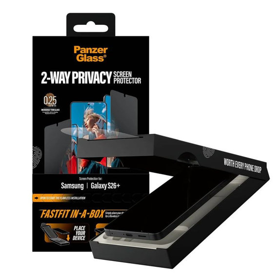 PanzerGlass - UWF 2-Way Privacy edzett üveg FASTFIT In-A-Box csomaggal Samsung Galaxy S26+ készülékhez, átlátszó