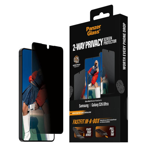 Edzett üveg UWF 2-Way Privacy FASTFIT In-A-Box rendszerrel Samsung Galaxy S26 Ultra készülékhez, Átlátszó, PanzerGlass