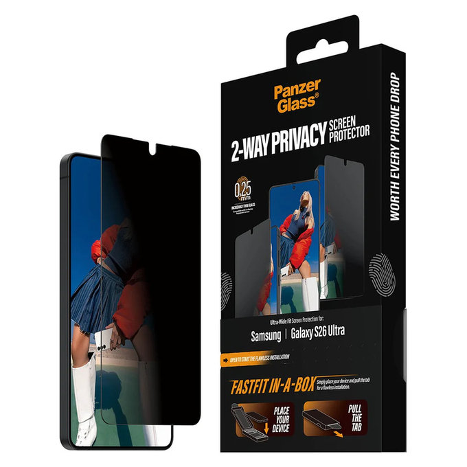 Edzett üveg UWF 2-Way Privacy FASTFIT In-A-Box rendszerrel Samsung Galaxy S26 Ultra készülékhez, Átlátszó, PanzerGlass