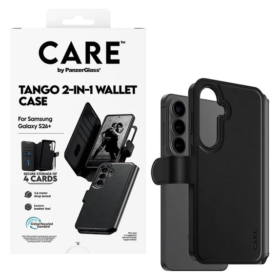 Tok Tango Wallet Two-In-One QI-val Samsung Galaxy S26+ készülékhez, Fekete, PanzerGlass
