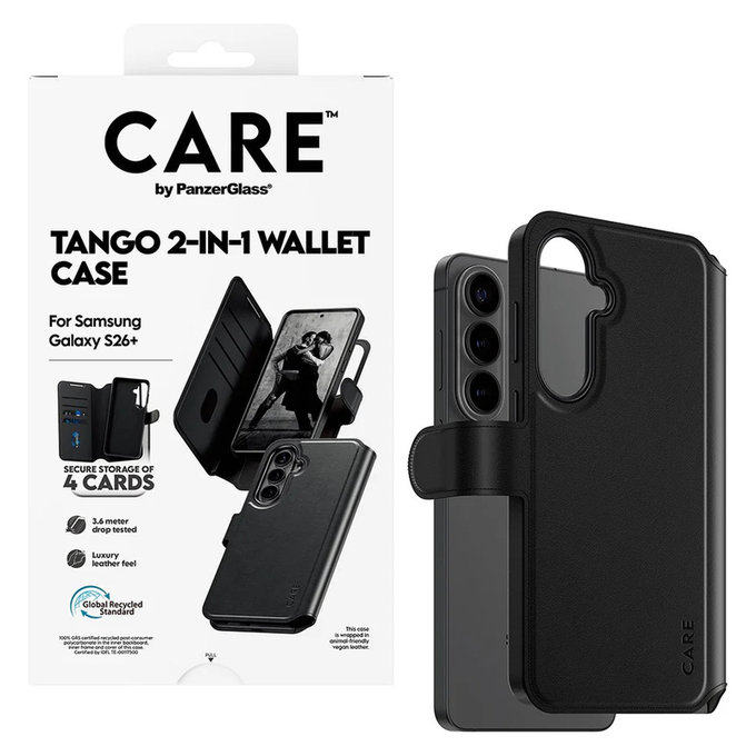 Tok Tango Wallet Two-In-One QI-val Samsung Galaxy S26+ készülékhez, Fekete, PanzerGlass