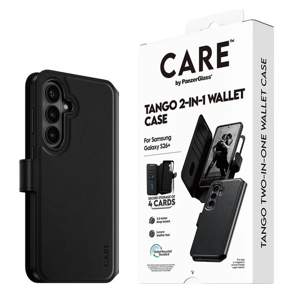 Tok Tango Wallet Two-In-One QI-val Samsung Galaxy S26+ készülékhez, Fekete, PanzerGlass