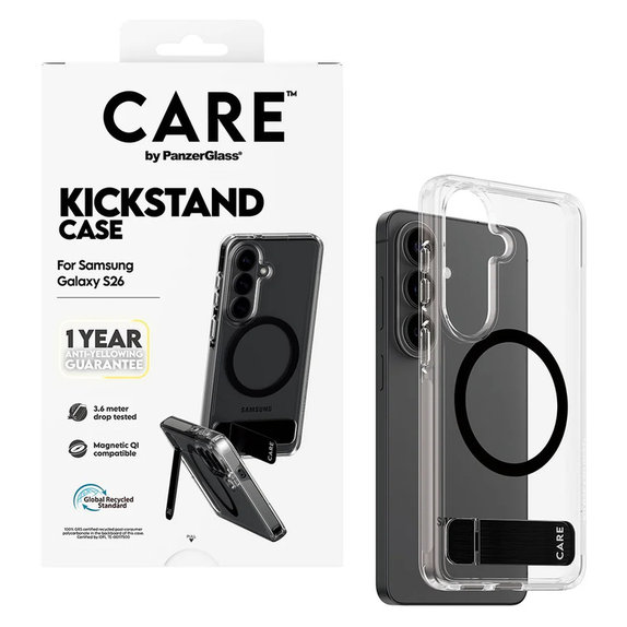 Tok Kickstand fekete QI-val Samsung Galaxy S26 készülékhez, Átlátszó, PanzerGlass