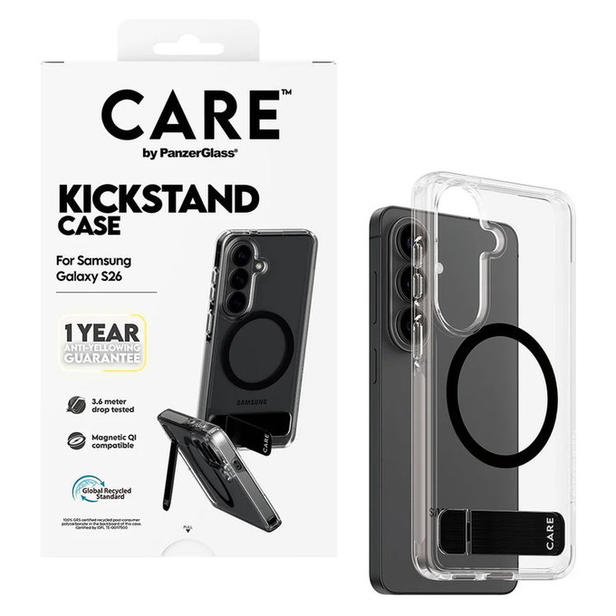 Tok Kickstand fekete QI-val Samsung Galaxy S26 készülékhez, Átlátszó, PanzerGlass