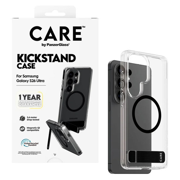 Tok Kickstand fekete QI-val Samsung Galaxy S26 Ultra készülékhez, Átlátszó, PanzerGlass