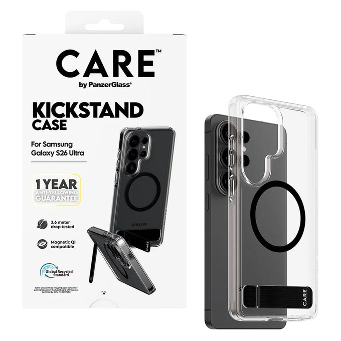 Tok Kickstand fekete QI-val Samsung Galaxy S26 Ultra készülékhez, Átlátszó, PanzerGlass