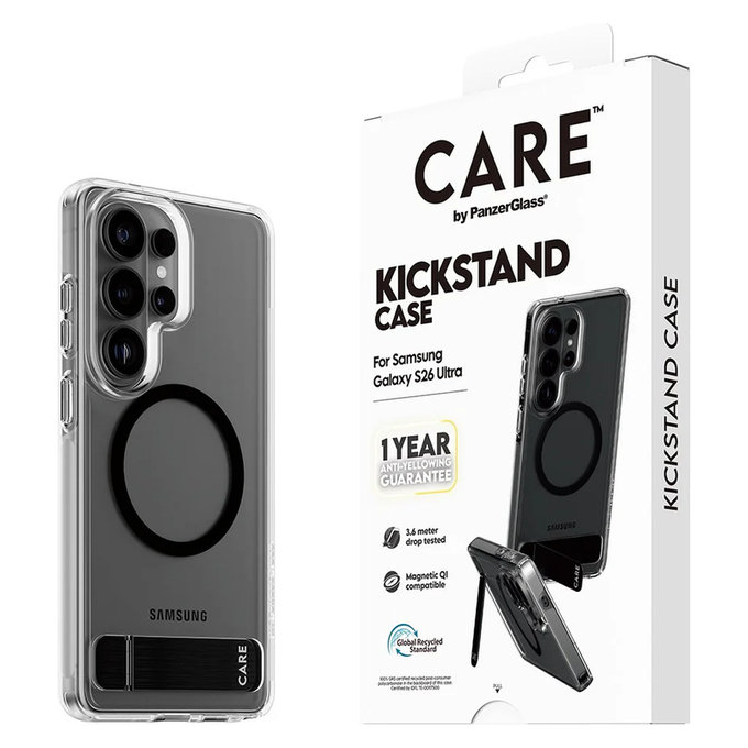 Tok Kickstand fekete QI-val Samsung Galaxy S26 Ultra készülékhez, Átlátszó, PanzerGlass