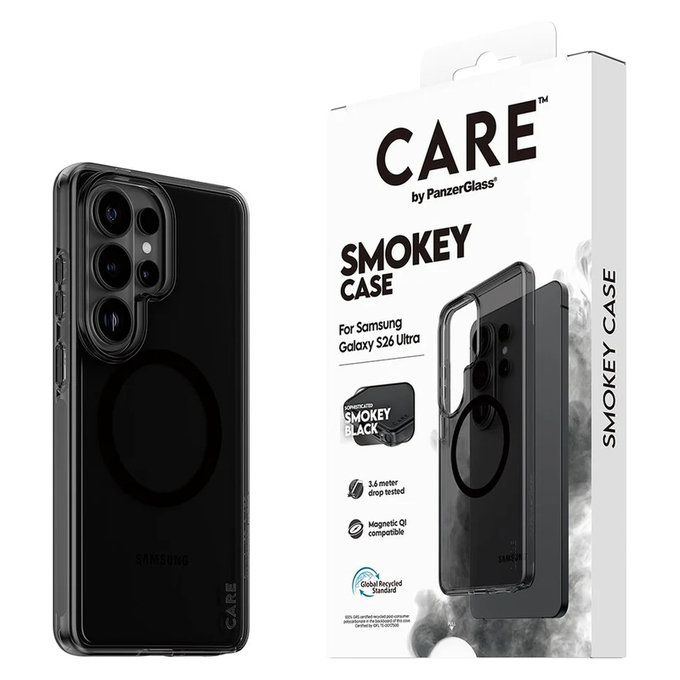 Tok Smokey fekete QI-val Samsung Galaxy S26 Ultra készülékhez, Fekete, PanzerGlass