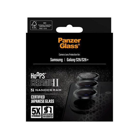 Objektívlencse védő Hoops Ceramic II Samsung S26/S26+, Fekete, PanzerGlass