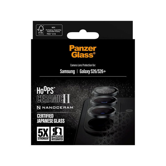 Objektívlencse védő Hoops Ceramic II Samsung S26/S26+, Fekete, PanzerGlass