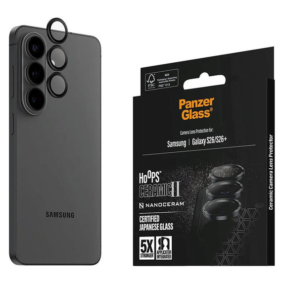 Objektívlencse védő Hoops Ceramic II Samsung S26/S26+, Fekete, PanzerGlass
