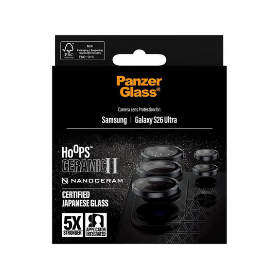Objektívlencse védő Hoops Ceramic II Samsung S26 Ultra, Fekete, PanzerGlass