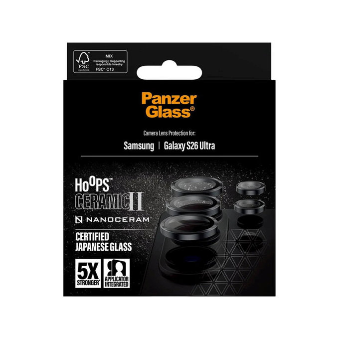 Objektívlencse védő Hoops Ceramic II Samsung S26 Ultra, Fekete, PanzerGlass