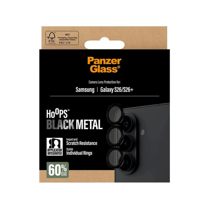 Objektívlencse védő Hoops Samsung S26/S26+, Fekete, PanzerGlass