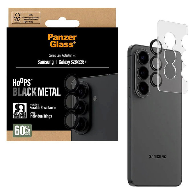 Objektívlencse védő Hoops Samsung S26/S26+, Fekete, PanzerGlass