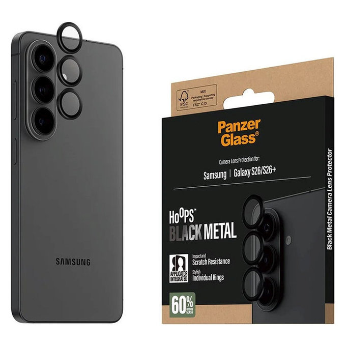 Objektívlencse védő Hoops Samsung S26/S26+, Fekete, PanzerGlass