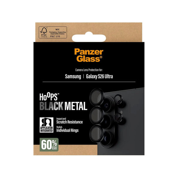 Objektívlencse védő Hoops Samsung S26 Ultra, Fekete, PanzerGlass