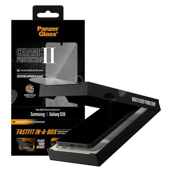 Edzett üveg UWF Ceramic FASTFIT In-A-Box rendszerrel Samsung Galaxy S26 készülékhez, Átlátszó, PanzerGlass