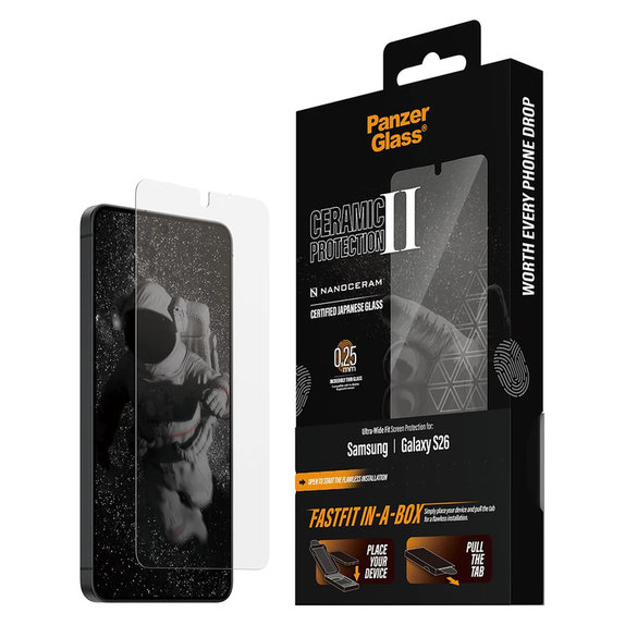 Edzett üveg UWF Ceramic FASTFIT In-A-Box rendszerrel Samsung Galaxy S26 készülékhez, Átlátszó, PanzerGlass