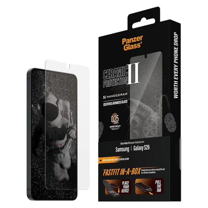 Edzett üveg UWF Ceramic FASTFIT In-A-Box rendszerrel Samsung Galaxy S26 készülékhez, Átlátszó, PanzerGlass
