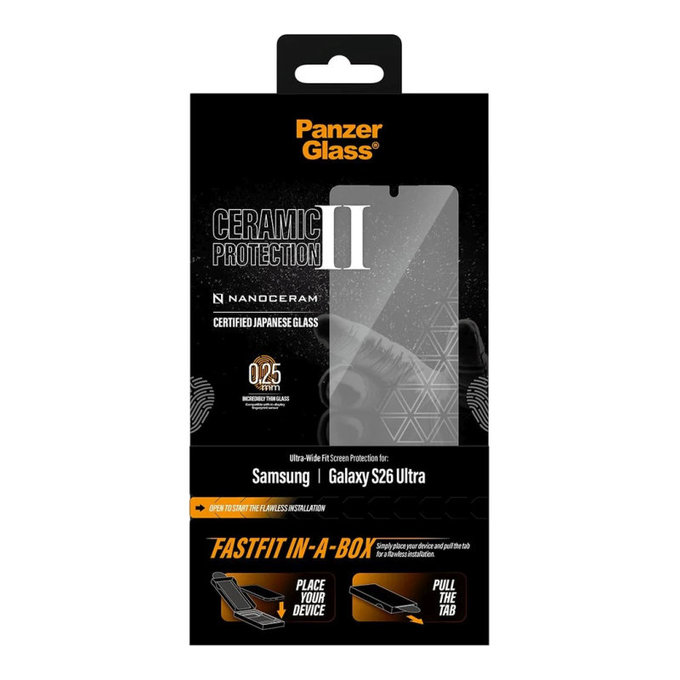 UWF Ceramic edzett üveg FASTFIT In-A-Box applikátorral Samsung S26 Ultra készülékhez, Átlátszó, PanzerGlass