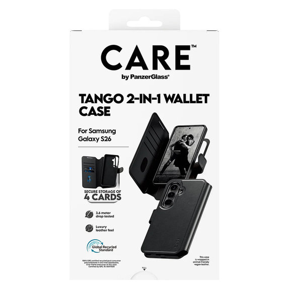 Tok Tango Wallet Two-In-One QI-val Samsung Galaxy S26 készülékhez, Fekete, PanzerGlass