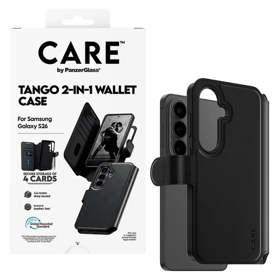 Tok Tango Wallet Two-In-One QI-val Samsung Galaxy S26 készülékhez, Fekete, PanzerGlass